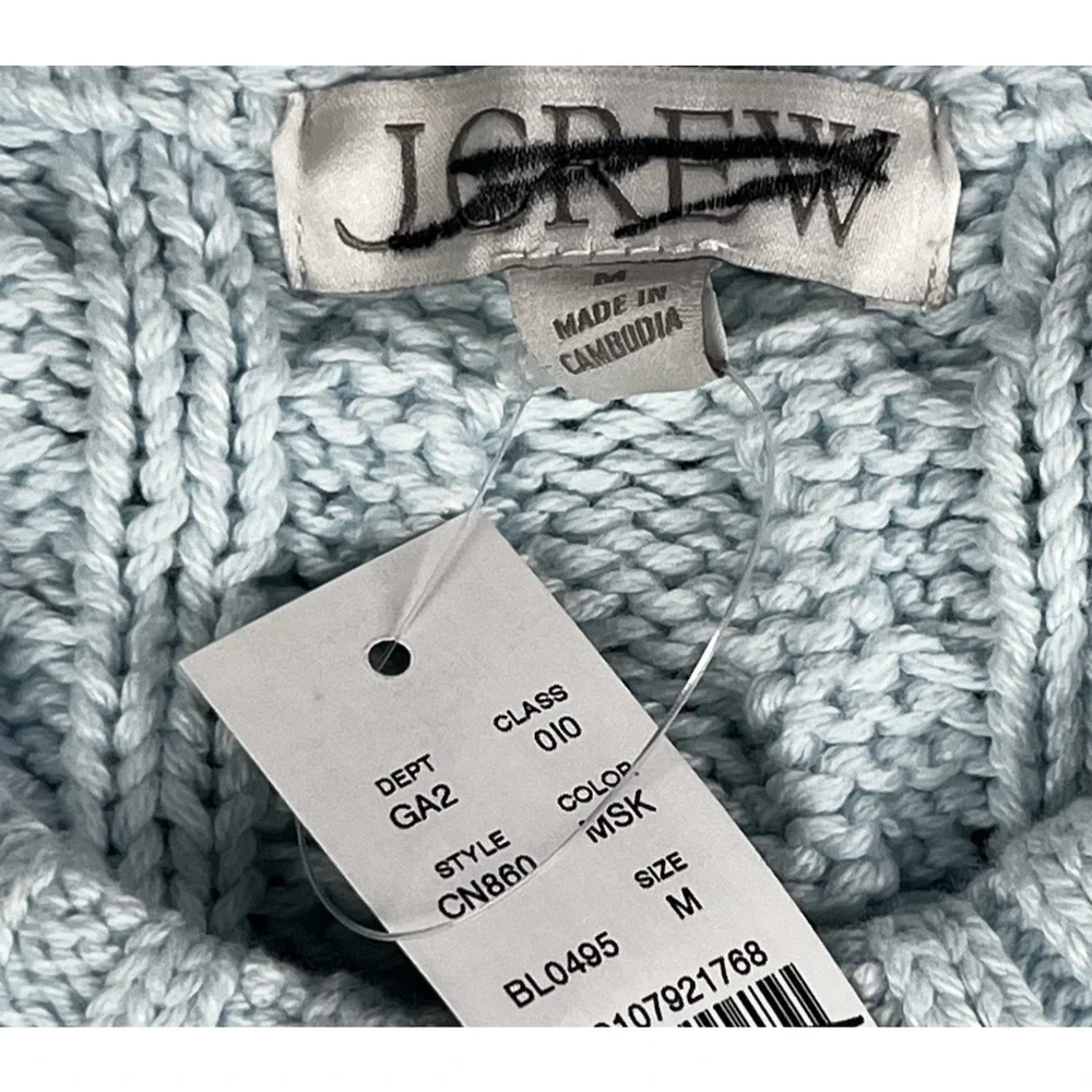 J Crew Cable Knit Crewneck Sweater Womens Medium Blue Midday Skies Classic